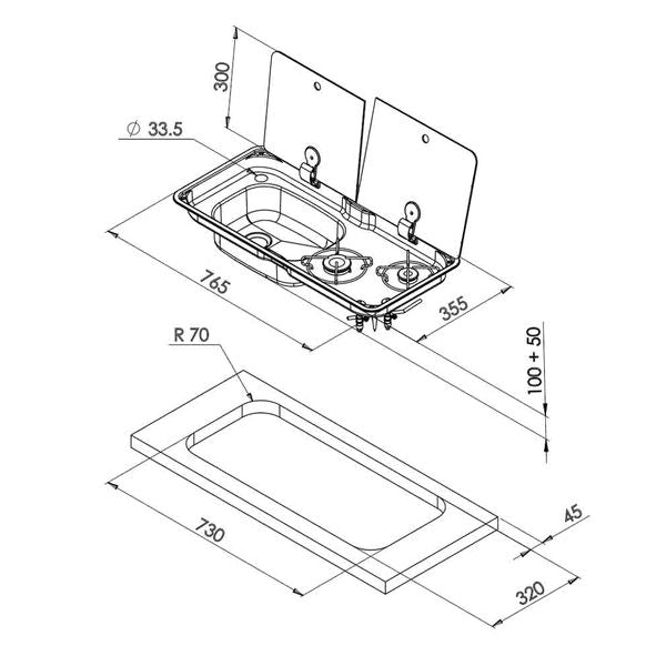 CAN 'Randi' FL1766 Combination Hob & Sink Unit - Left Hand (Double Glass Lid)-Combination Unit-CAN- DC Leisure
