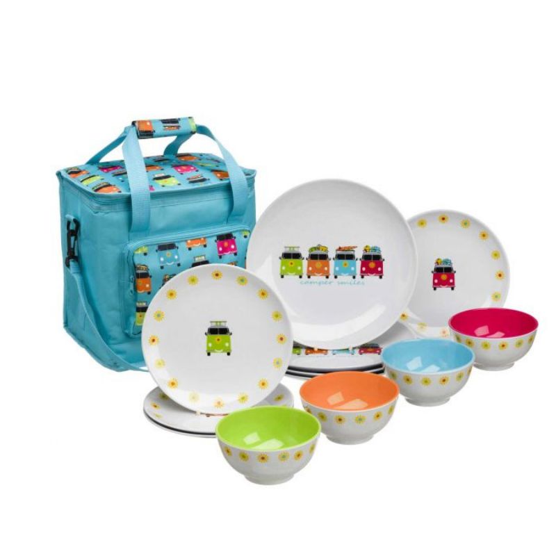 Camper Smiles 12pcs Melamine Set with Cooler Bag-Camping Cookware & Dinnerware-Camper Smiles- DC Leisure