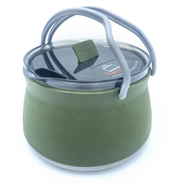 The Wolf Outdoors EsyStow Silicone Collapsible Kettle – 1L, Food-Grade Silicone, Stainless Steel BaseOlive Green-Stovetop Kettles-Wolf- DC Leisure