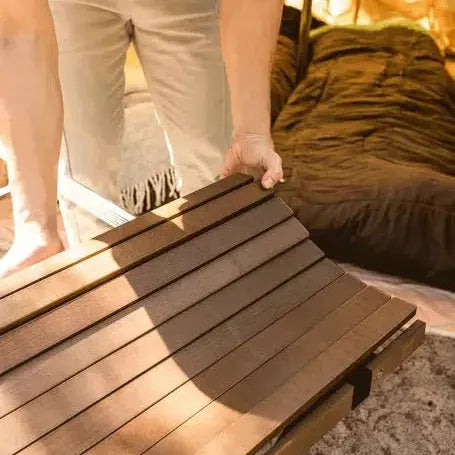 Travellife Iver Low Lounge/Coffee Folding Walnut Garden Camping Table 90cm (with bag)-Camp Furniture-Travellife- DC Leisure