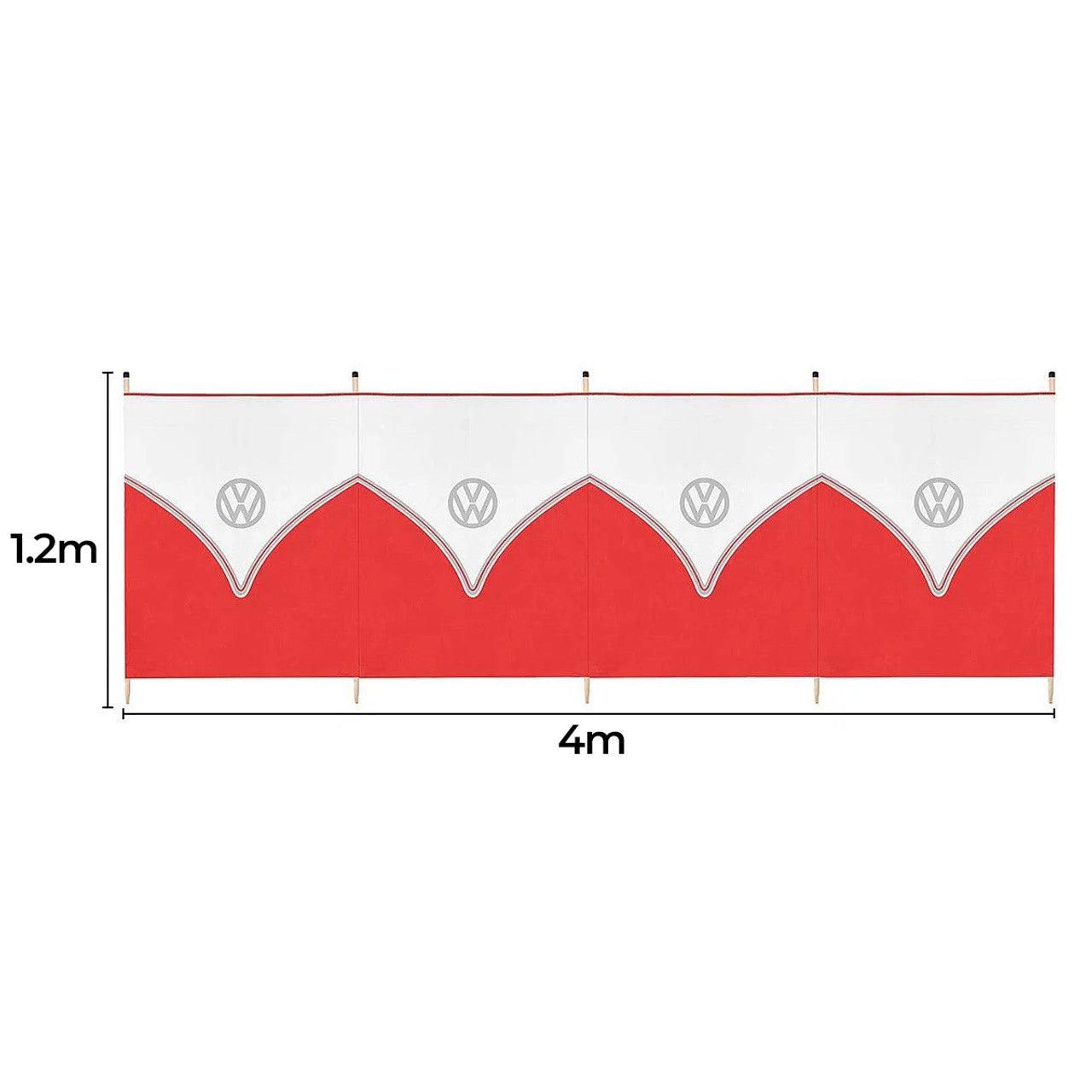 VW Campervan Red 5 Pole Windbreak – Retro T2 Design Beach & Camping Wind Shelter (145 x 390 cm)-Windbreak-VW Merch- DC Leisure