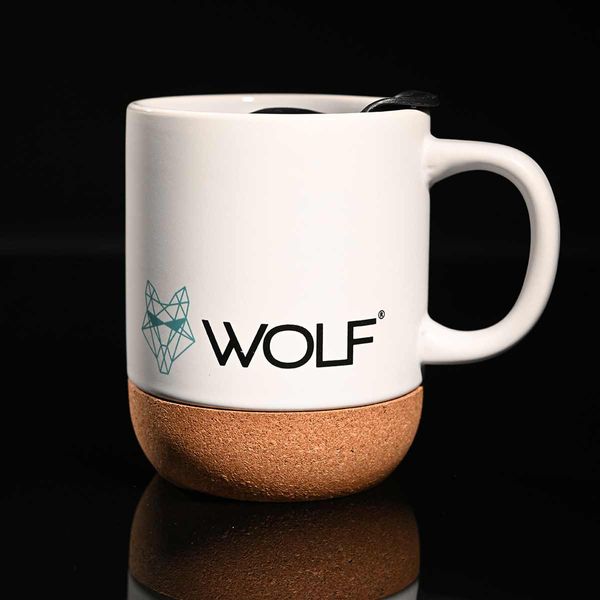 Wolf Outdoors Ceramic Mug with Lid and Cork Base – White, 400ml, Insulated Coffee Mug-Mugs-Wolf Outdoors- DC Leisure