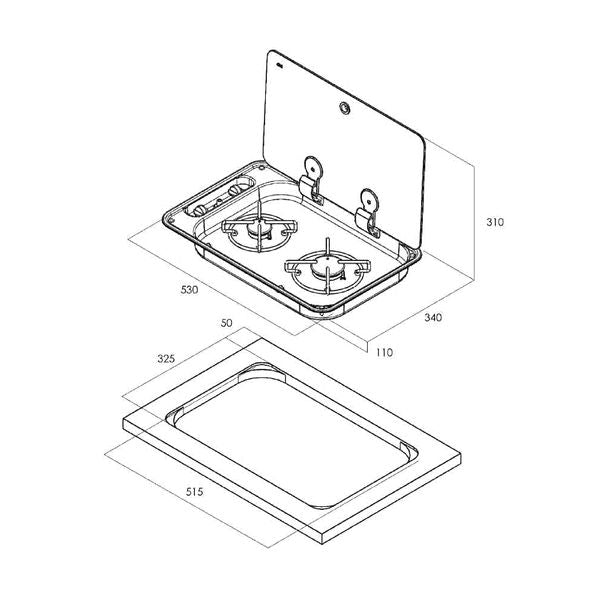 CAN 'Hoodiny' FC1336 2 Burner Hob Unit - 12V Ignition-Hob-CAN- DC Leisure