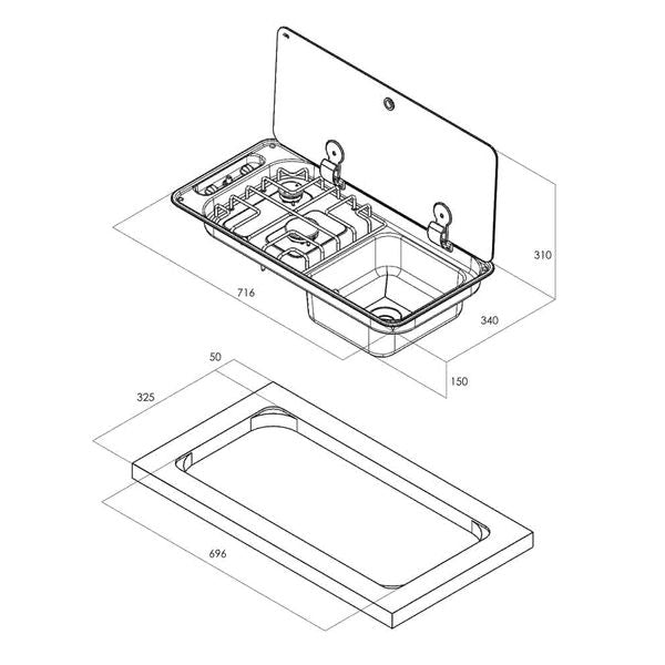 CAN 'Randi' FL1400 Combination Hob & Sink - Right Handed-Combination Unit-CAN-FL1400-P-GR- DC Leisure