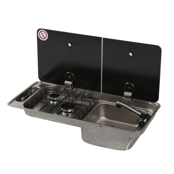 CAN Randi FL1401 Combination Hob & Right-Hand Sink Unit – Twin Glass Lids, 2 Burners-Hobs & Combination Units-CAN- DC Leisure
