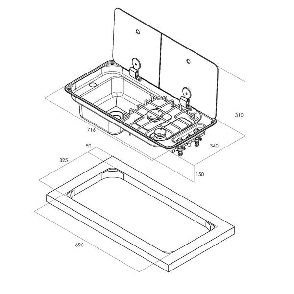 CAN Randi FL1402 Combination Hob & Sink Unit Left Handed-Combination Unit-CAN-FL1402-P-GR- DC Leisure