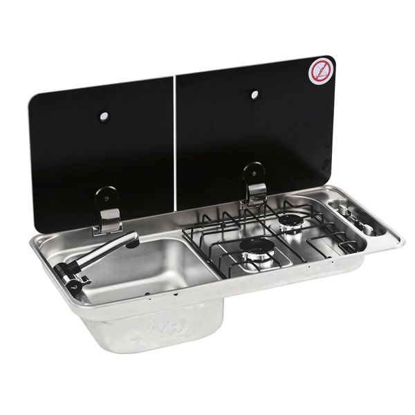 CAN Randi FL1402 Combo Hob & Left-Hand Sink Unit – Stainless Steel Gas Top with Tempered Glass Lids-Hobs & Combination Units-CAN- DC Leisure