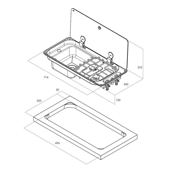 CAN 'Randi' FL1410 Combination Hob & Sink - Left Handed-Hobs & Combination Units-CAN- DC Leisure
