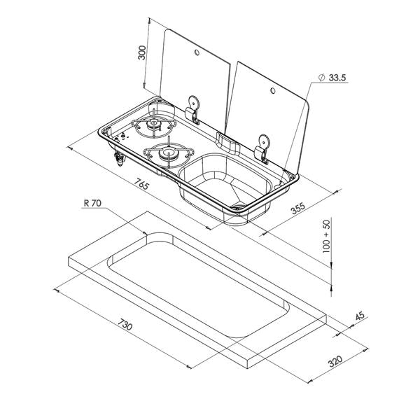 CAN 'Randi' FL1765 Combination Hob & Sink Unit - Right Handed (Double Glass Lid)-Combination Unit-CAN- DC Leisure