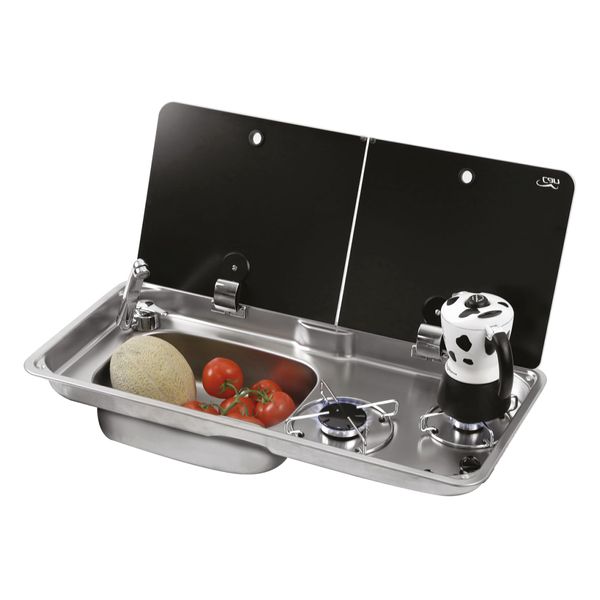 CAN 'Randi' FL1766 Combination Hob & Sink Unit - Left Hand (Double Glass Lid)-Combination Unit-CAN-FL1766-P-GR- DC Leisure