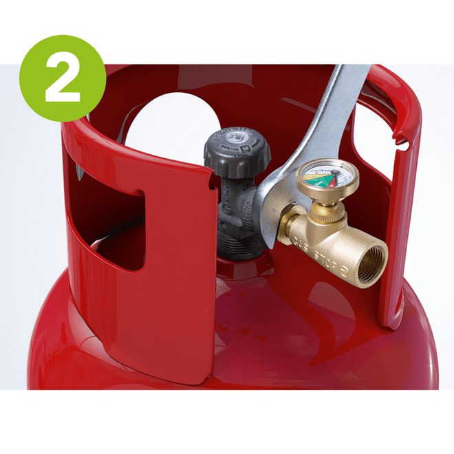 Close-up of GasStop’s built-in pressure indicator showing gas levels.