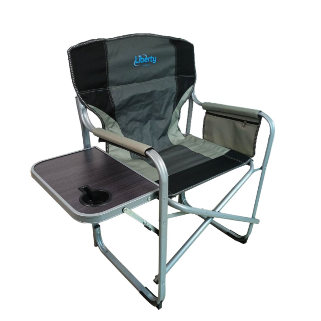 Liberty Folding Directors Chair with Side Table - Grey-Camping Chairs-Liberty Leisure- DC Leisure