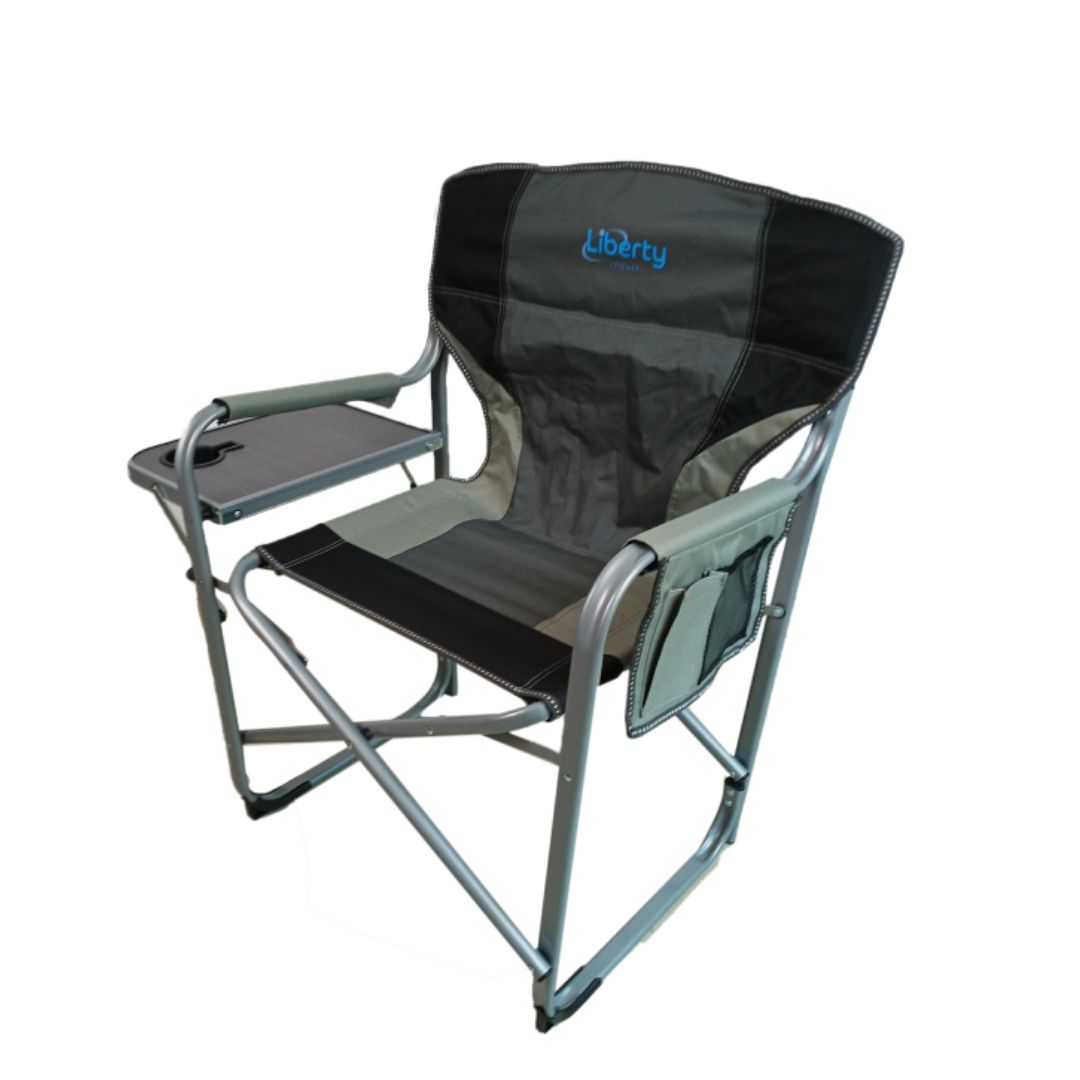 Liberty Folding Directors Chair with Side Table - Grey-Camping Chairs-Liberty Leisure- DC Leisure