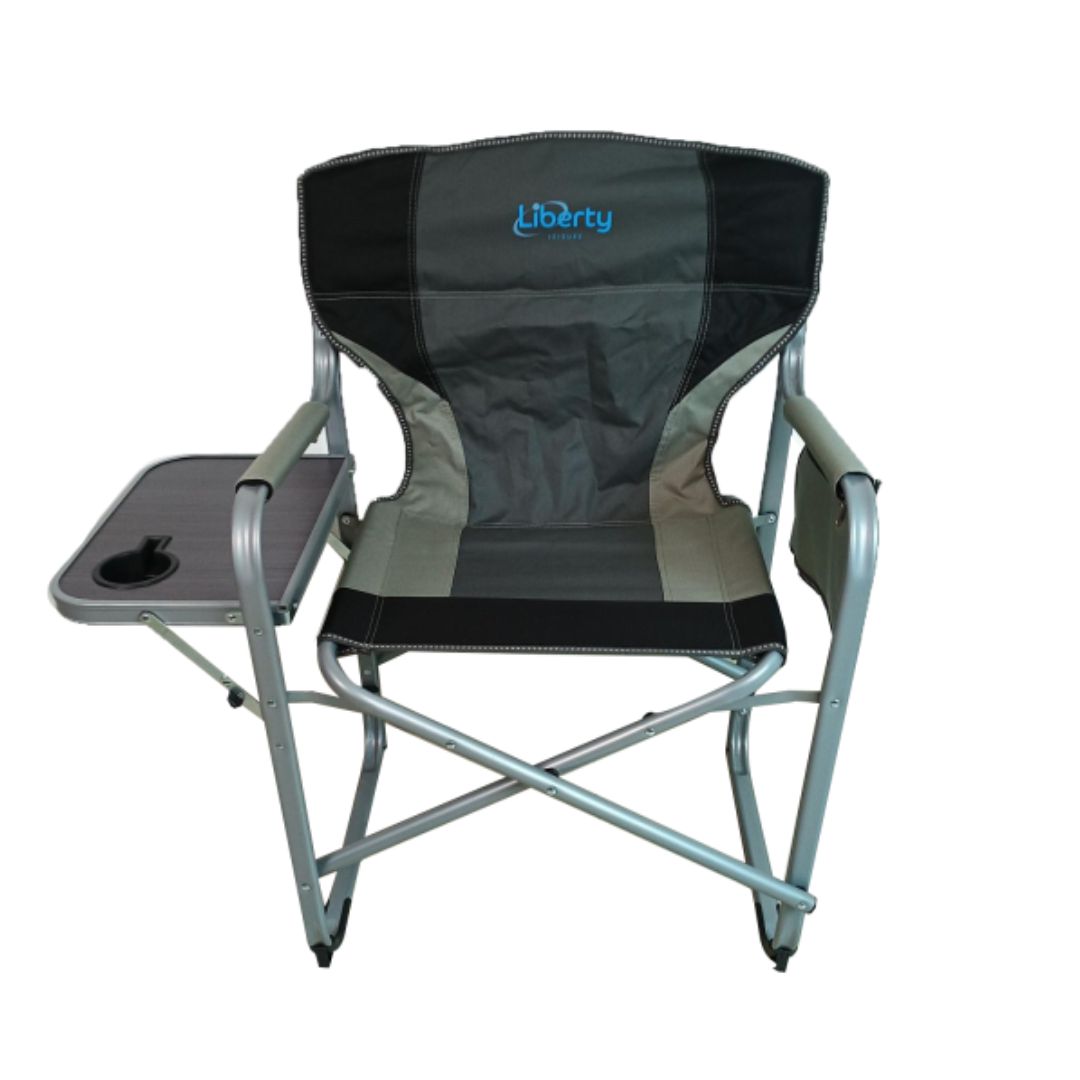 Liberty Folding Directors Chair with Side Table - Grey-Camping Chairs-Liberty Leisure-XYC-025-2- DC Leisure