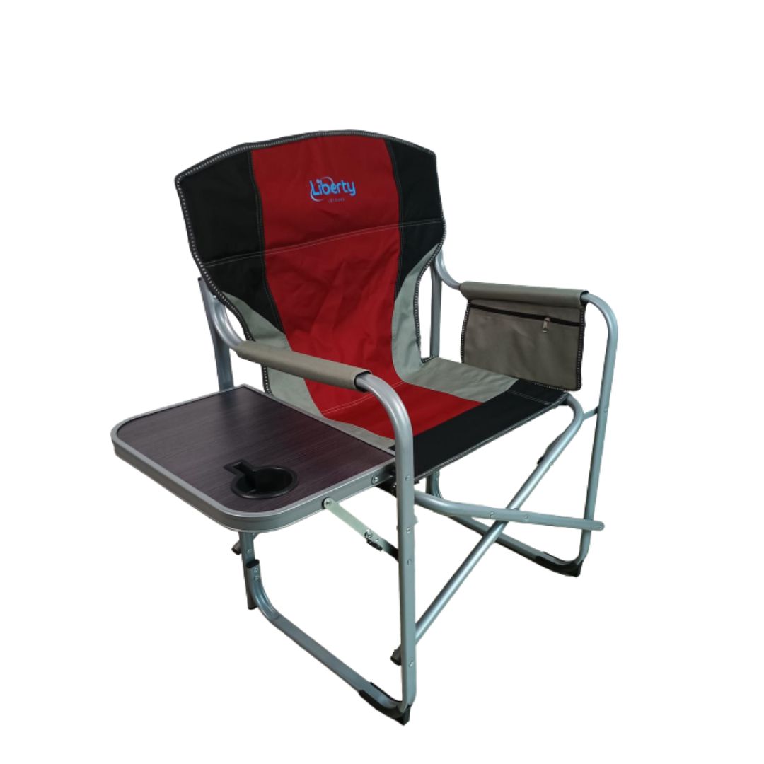 Liberty Folding Directors Chair with Side Table - Red-Camping Chairs-Liberty Leisure-XYC-025-5x2- DC Leisure