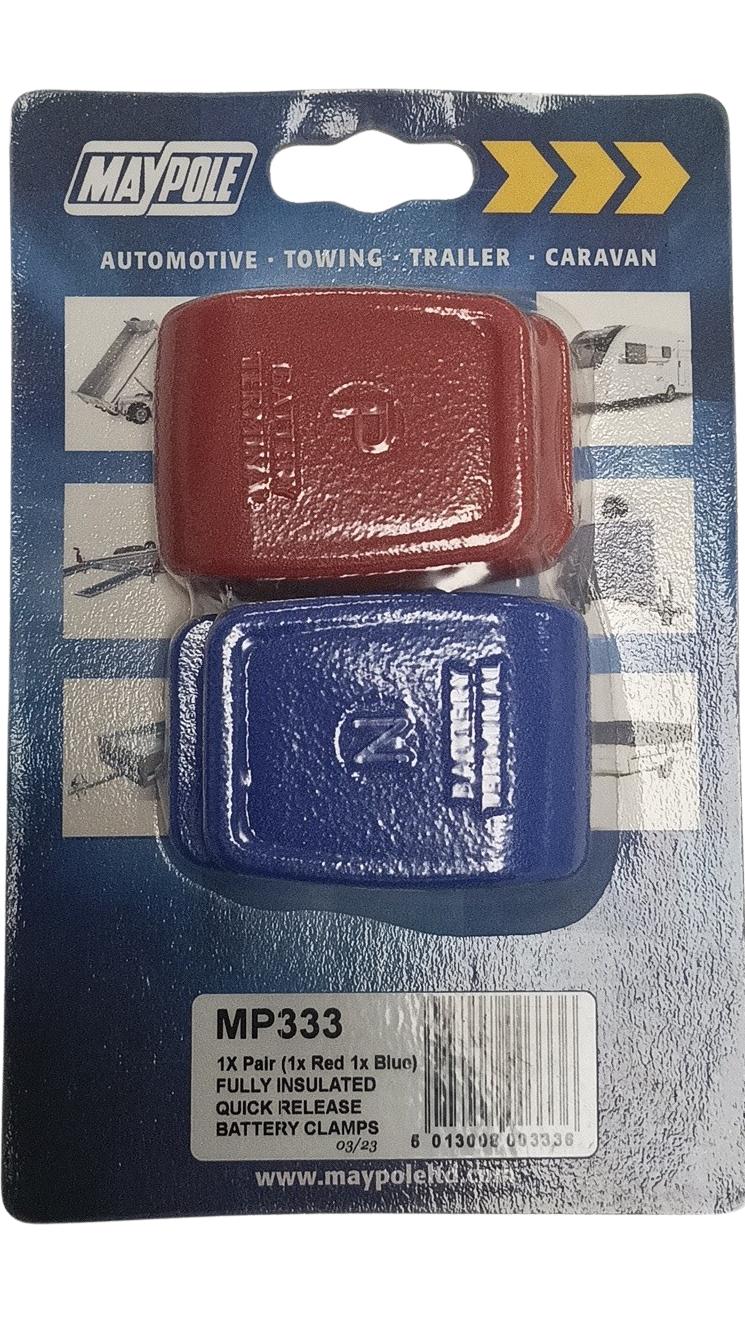 Maypole MP333 Pair of Quick Release Battery Clamps (Red & Blue Insulated Terminals)-Accessories & Spares-Maypole- DC Leisure