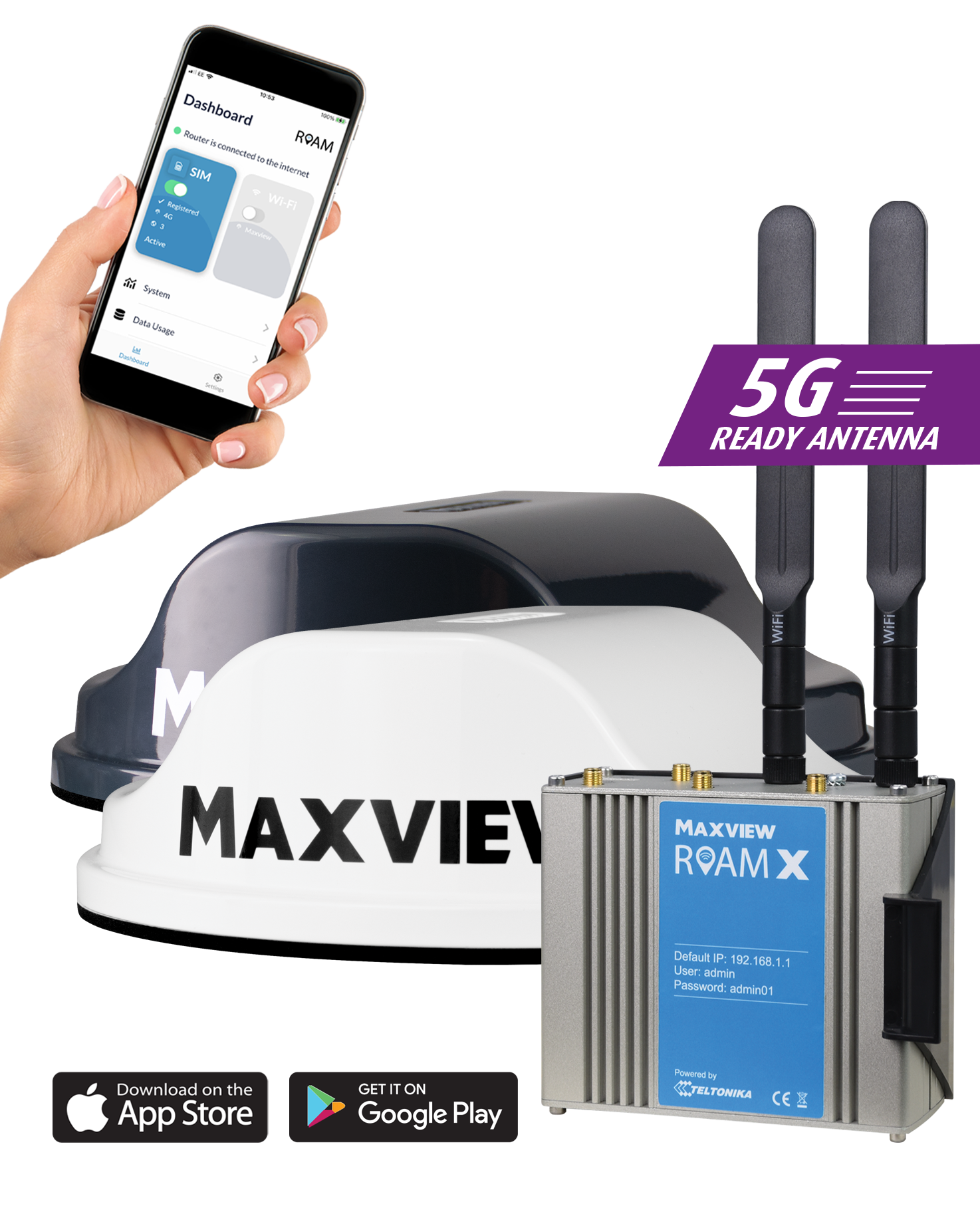 Maxview Roam X Motorhome & Caravan Mobile 4G WIFI System -5G Ready Antenna