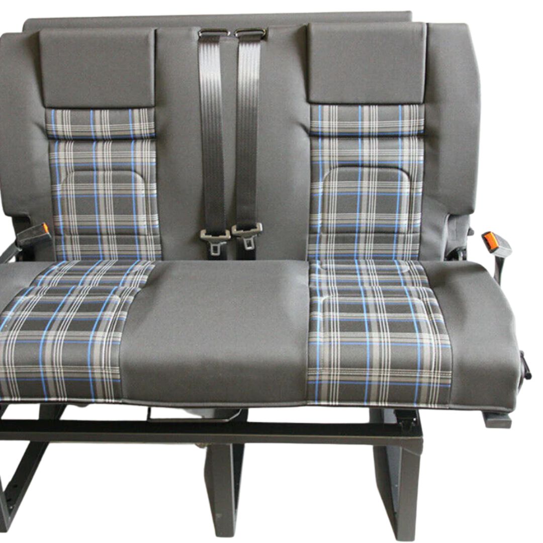 Rib bed 130cm Fixed with ISOFIX - GTE Tartan Blue/Black Vinyl/Enduro Rear-Seating & Beds-Rib- DC Leisure