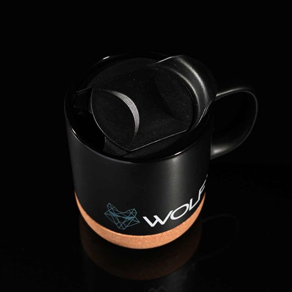 Wolf Outdoors Ceramic Mug with Lid and Cork Base – Black, 400ml, Insulated Coffee Mug-Mugs-Wolf- DC Leisure