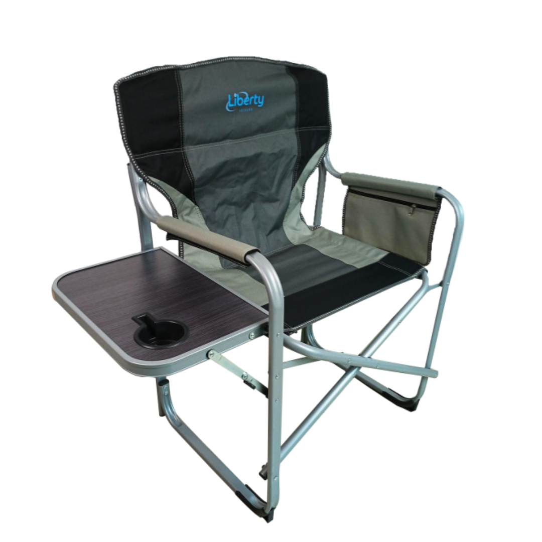 Liberty Folding Directors Chair with Side Table -  Grey
