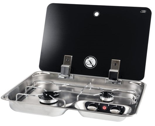 CAN FC1346-E 2 Burner Hob with Glass Lid, with Electronic Ignition