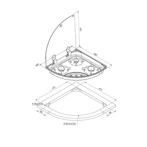 CAN 'Hoodiny' FC1344 3 Burner Triangle Hob Unit - Right Handed